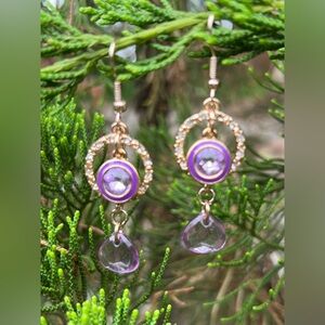 Gold & Purple Drop Earrings